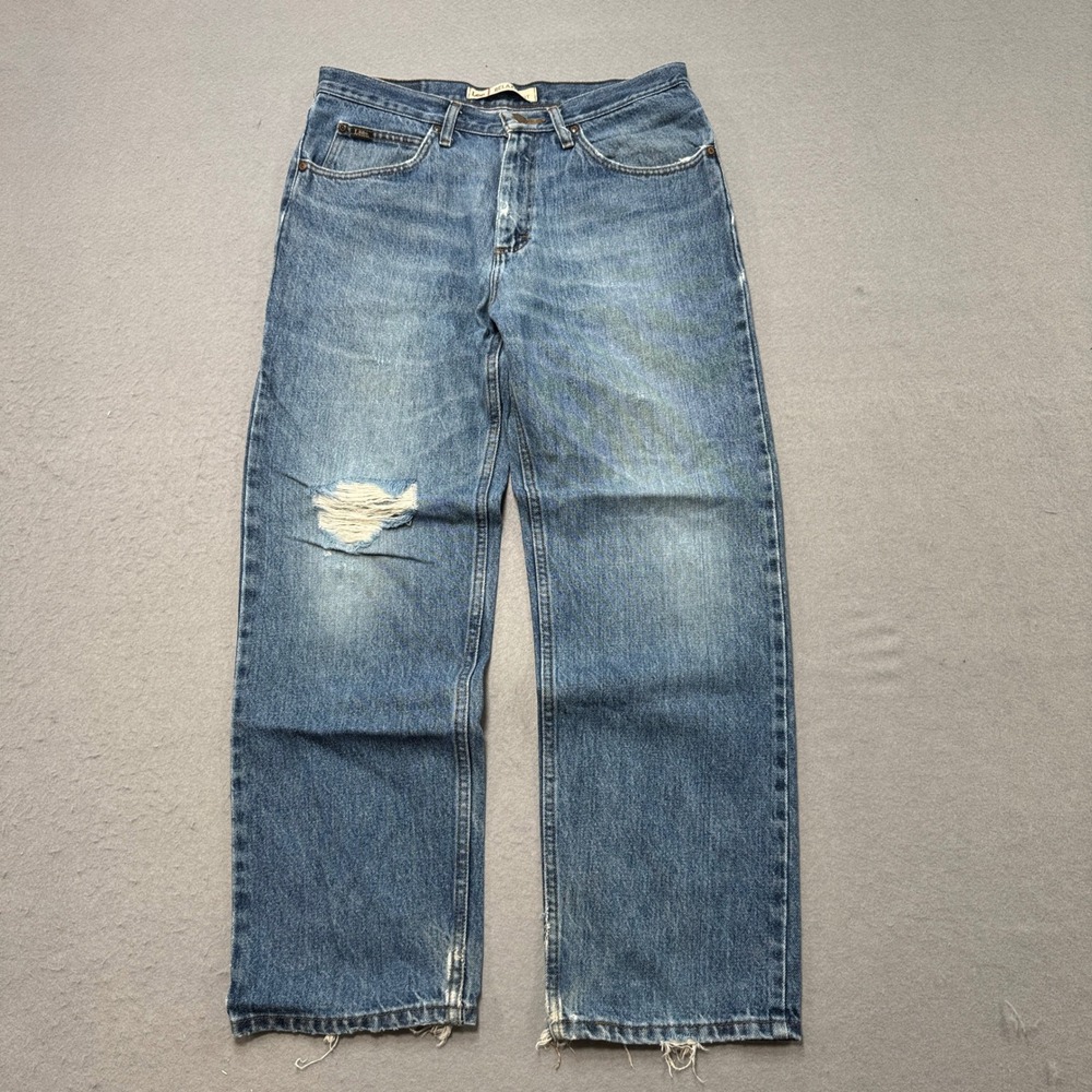 Y2K LEE Jeans Men's 33x30 Blue Denim Relaxed Fit Straight Leg Cotton Distressed